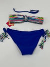 Kız Çocuk Mavi Çok Renkli  İp Detaylı Astarlı 4-12 Yaş Üçgen Bikini Takım HZL24S-LC1904