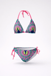Kız Çocuk Mavi Tavuz Kuşu Desenli  6-14 Yaş Üçken Bikini Takım HZL24S-LC9017