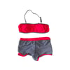 Kız Çocuk Neon Pembe Siyah Çizgili Şortlu 4-12 Yaş Straplez Bikini Takım HZL24S-LC9034