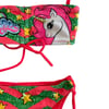 Kız Çocuk Neon Pembe Unicorn Desenli  2-8 Yaş Straplez Bikini Takım HZL24S-LC3658