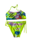 Kız Çocuk Neon Sarı Desenli  2-8 Yaş Straplez Bikini Takım HZL24S-LC3652