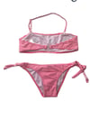 Kız Çocuk Pembe Beyaz Çizgili Arı Çıkartmalı 4-12 Yaş Straplez Bikini Takım HZL24S-LC3228