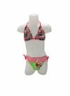 Kız Çocuk Pembe Yeşil Flamingo Glow Desenli 6-14 Yaş Üçgen Bikini Takım HZL26S-LC19018
