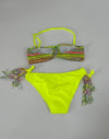 Kız Çocuk Sarı Çok Renkli  İp Detaylı Astarlı 4-12 Yaş Üçgen Bikini Takım HZL24S-LC1904