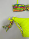 Kız Çocuk Sarı Çok Renkli  İp Detaylı Astarlı 4-12 Yaş Üçgen Bikini Takım HZL24S-LC1904