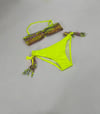 Kız Çocuk Sarı Çok Renkli  İp Detaylı Astarlı 4-12 Yaş Üçgen Bikini Takım HZL24S-LC1904