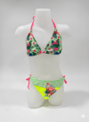 Kız Çocuk Yeşil Flamingo Glow Desenli  6-14 Yaş Üçken Bikini Takım HZL26S-LC9018