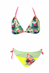Kız Çocuk Yeşil Flamingo Glow Desenli  6-14 Yaş Üçken Bikini Takım HZL26S-LC9018