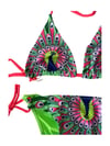 Kız Çocuk Yeşil Tavuz Kuşu Desenli  6-14 Yaş Üçken Bikini Takım HZL24S-LC9017