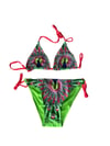 Kız Çocuk Yeşil Tavuz Kuşu Desenli  6-14 Yaş Üçken Bikini Takım HZL24S-LC9017