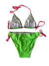 Kız Çocuk Yeşil Tavuz Kuşu Desenli  6-14 Yaş Üçken Bikini Takım HZL24S-LC9017