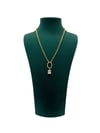 14 K Gold Renk Oval Figür Baget Taşlı VIP Kolye (44 CM)