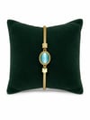 14K Gold Renk Opal Mavi Taşlı Vintage Ezme VIP Bileklik (17+5 CM)