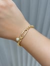 14K Gold Renk Ortası Dikdörtgen Taşlı ve Toplu VIP Bileklik (17+2 cm)