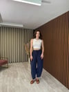 Beli İp Bağlamalı Tensel Pantolon (Beyaz-Vizon)