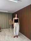 Beli İp Bağlamalı Tensel Pantolon (Beyaz-Vizon)