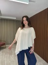 Çapraz Kesim Şifon Bluz (krem)