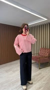 Çizgili Basic Pamuklu Sweat (Siyah-Kahve-Kırmızı)