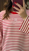 Çizgili Basic Pamuklu Sweat (Siyah-Kahve-Kırmızı)