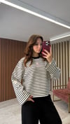 Çizgili Basic Pamuklu Sweat (Siyah-Kahve-Kırmızı)