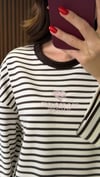 Çizgili Basic Pamuklu Sweat (Siyah-Kahve-Kırmızı)