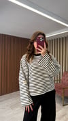 Çizgili Basic Pamuklu Sweat (Siyah-Kahve-Kırmızı)