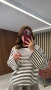 Çizgili Basic Pamuklu Sweat (Siyah-Kahve-Kırmızı)