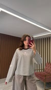 Çizgili Basic Pamuklu Sweat (Siyah-Kahve-Kırmızı)