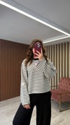 Çizgili Basic Pamuklu Sweat (Siyah-Kahve-Kırmızı)