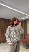 Çizgili Basic Pamuklu Sweat (Siyah-Kahve-Kırmızı)