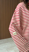 Çizgili Basic Pamuklu Sweat (Siyah-Kahve-Kırmızı)