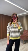 Fermuarlı Polo Yaka Çizgili Triko (Sarı-Yeşil-Pembe)
