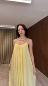 İp Askılı Astarlı Keten Elbise (Sarı-Haki)