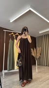 İp Askılı Astarlı Keten Elbise (Sarı-Haki)