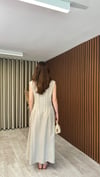İp Detaylı Keten Elbise (Krem-Kahve)