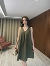 Karol Marka V Yaka Keten Elbise (Yeşil)