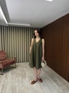 Karol Marka V Yaka Keten Elbise (Yeşil)