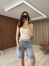 Kemerli Tensel Denim Karışım Kot Şort 