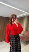 Kolları Volanlı Basic Bluz (Kahverengi-Beyaz)