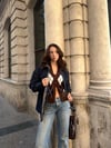 Orjinal Model Ekose Astarlı Kadife Yaka Premium Trençkot (Vizon-Lacivert)