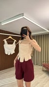 Pamuklu Kumaş Askılı Bluz (Krem)