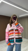 Pembe Çok Renkli Yün Hırka