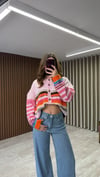 Pembe Çok Renkli Yün Hırka
