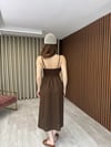 Sırtı Lastikli Keten Elbise (Kahve)