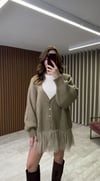 Tül Detaylı Oversize Yün Hırka (Vizon-Kahverengi)