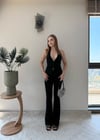 Agraflı Bluz ve Pantolonlu Crep Takım Siyah 2363