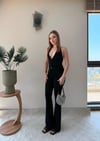Agraflı Bluz ve Pantolonlu Crep Takım Siyah 2363