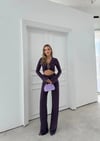 AKSESUAR DETAY BLUZ VE DRAPE PANTOLONLU İKİLİ TAKIM MOR
