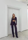 AKSESUAR DETAY BLUZ VE DRAPE PANTOLONLU İKİLİ TAKIM MOR