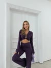 AKSESUAR DETAY BLUZ VE DRAPE PANTOLONLU İKİLİ TAKIM MOR